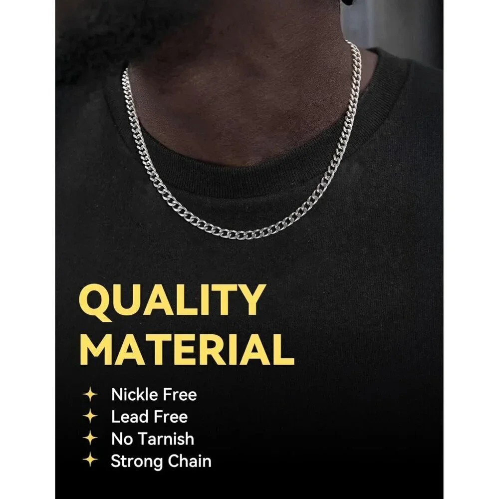 Miami Cuban Link Chain Necklace for Men Stainless Steel 4.8mm Plated Hip Hop